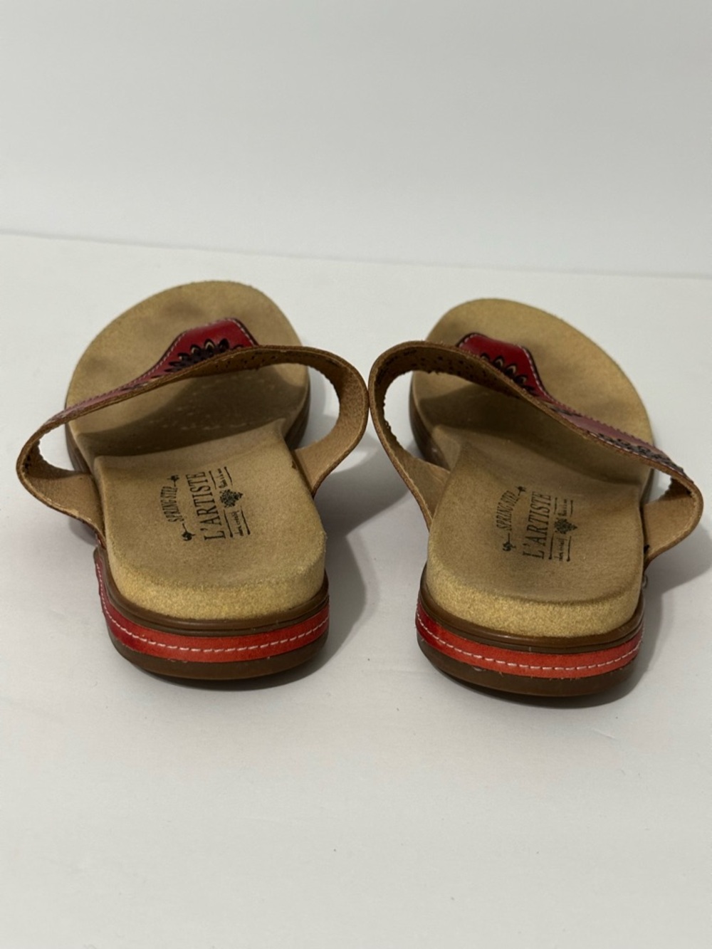 L'Artiste Sandals 7.5 Red Thong Slip On Boho Resort Travel Maximalist Dopamine - Picture 5 of 7